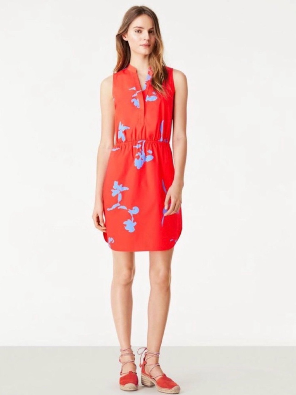 Tory Burch Garden Port 'Chelsea' Print Sleeveless Cotton Shirtdress, Poppy Red